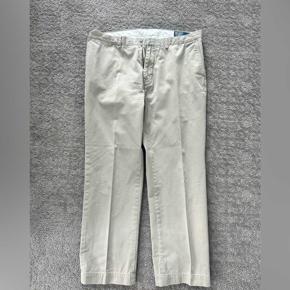 Men’s polo by Ralph Lauren 3832 beige flat front casual pants